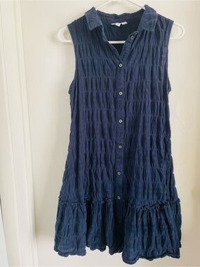 Time and Tru Navy Sleeveless Button-Front Midi Dress